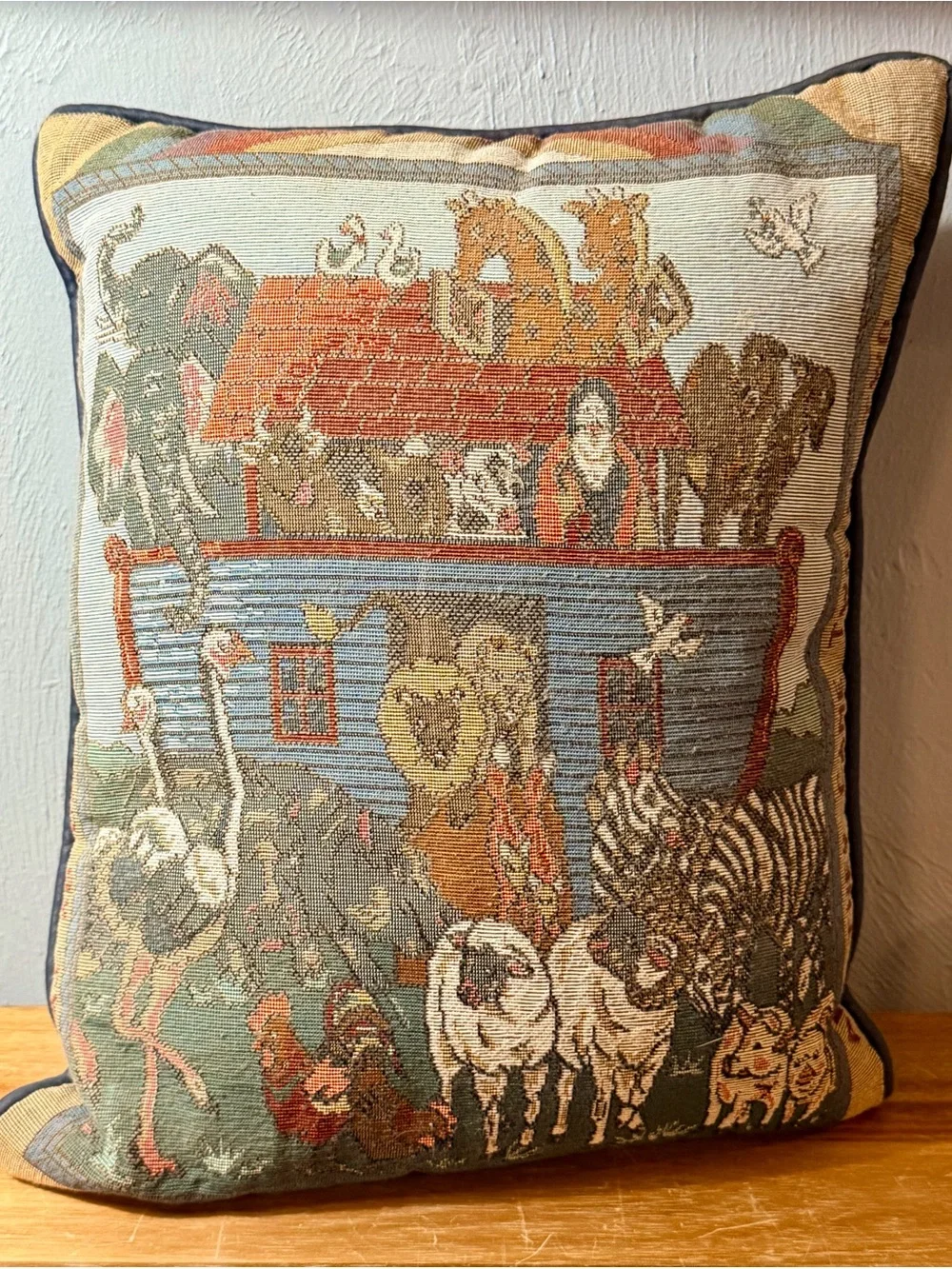 Vintage Noah's Ark Tapestry Pillow with Animals - Multicolor